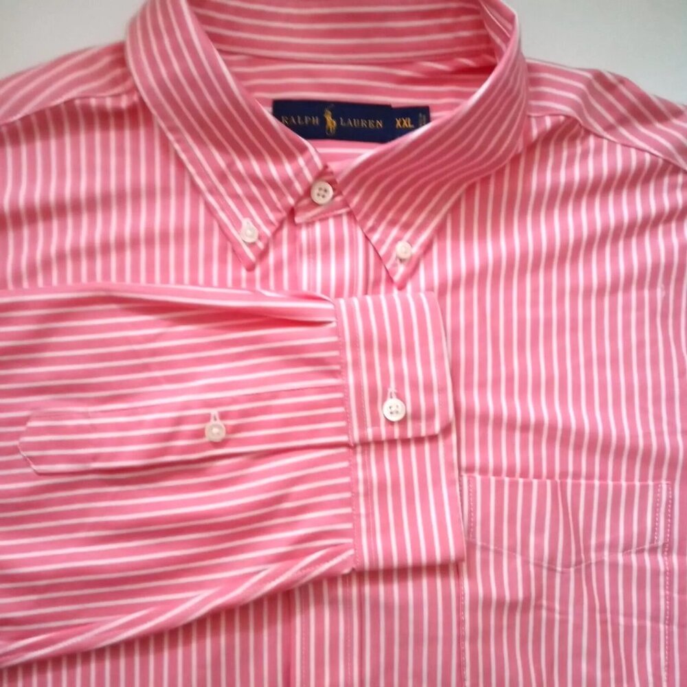 Ralph Lauren sz XXL 2XL Button-down Shirt   Striped Beach Pink Cotton Poplin